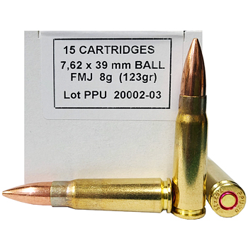 7.62x39 Ammo for Sale 123gr FMJ PPU 240 Battle Pack Range Safe